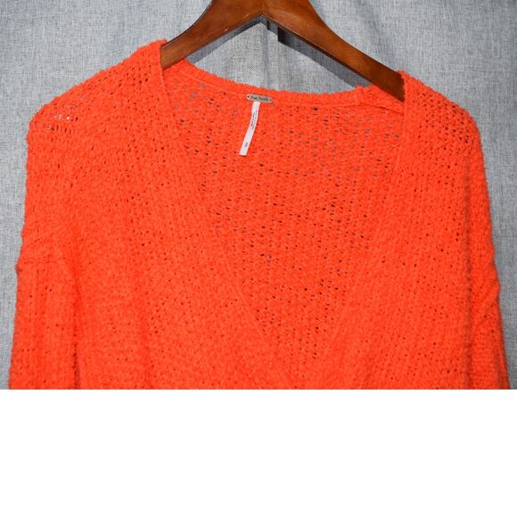 Free People Burnt Orange Open Knit Deep V Sweater – Size M - Picture 2 of 3